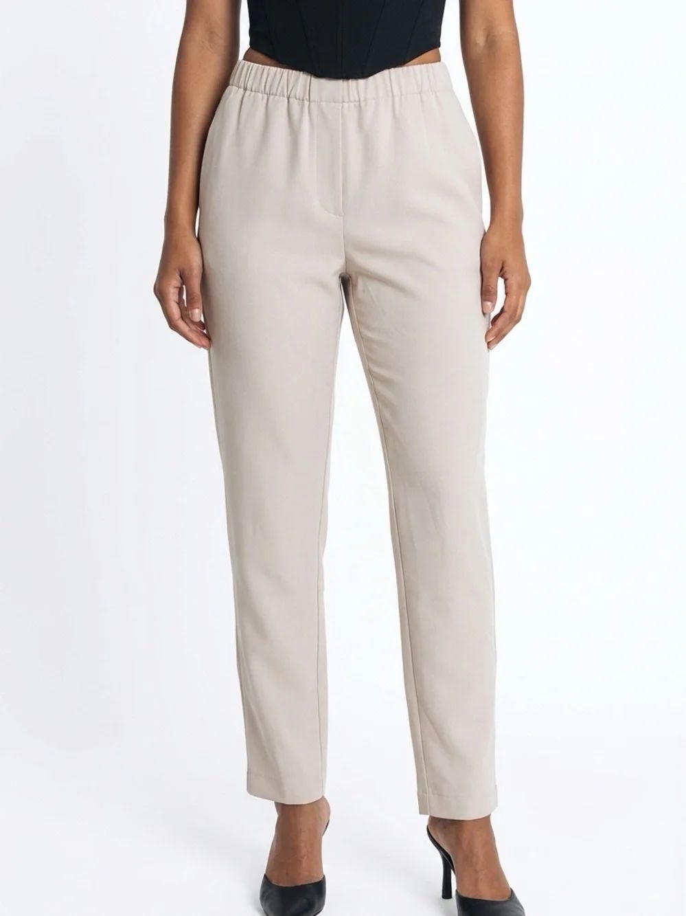 SAMSOE SAMSOE | Hoys Beige Elastic-Waist Straight-Leg Pants Women’s Size XL